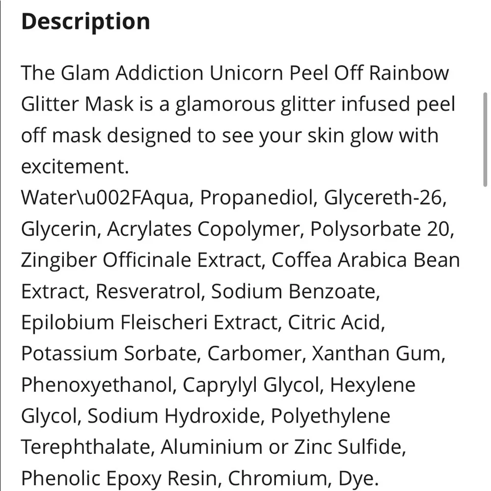 Glam Addiction Unicorn Rainbow Glitter Peel Mask